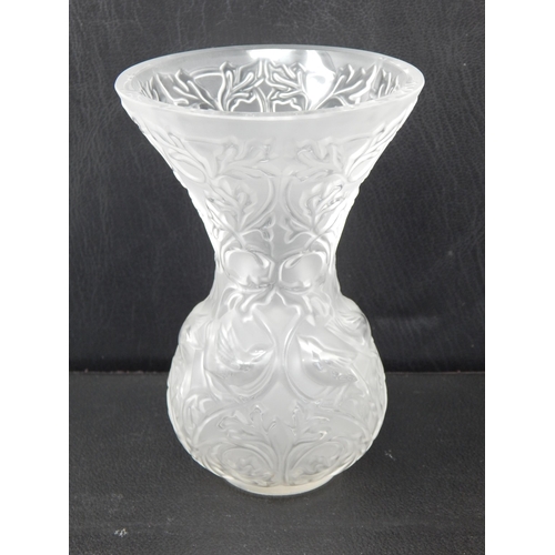 502 - LALIQUE: Clear Glass Bird Vase: Height 13.5cm: Etched Signature to Base 