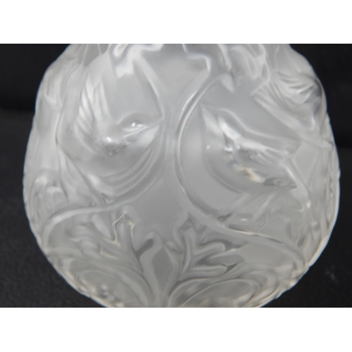 502 - LALIQUE: Clear Glass Bird Vase: Height 13.5cm: Etched Signature to Base 