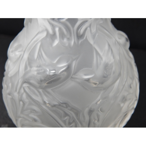 502 - LALIQUE: Clear Glass Bird Vase: Height 13.5cm: Etched Signature to Base 