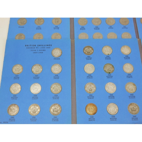 173 - Whitman Folders Containing Pre-1947 Silver Half Crowns, Florins, Shillings & Sixpences weighing 1140... 