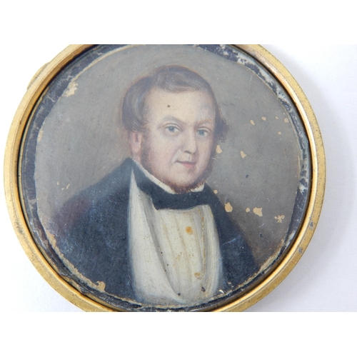 222 - 19th Century Portrait Miniature of a Gentleman in a Gilt Case: Purportedly Found by the Vendors Fath... 