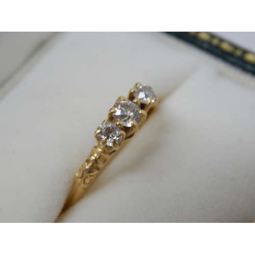 226 - Yellow Gold Diamond Trilogy Ring Set with a Central Brilliant Round Cut Diamond Measuring 3.4mm & Fl... 