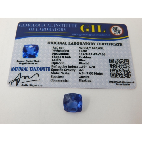 400 - A 10.32ct Cushion Cut Tanzanite with G.I.L Certificate of Authenticity.