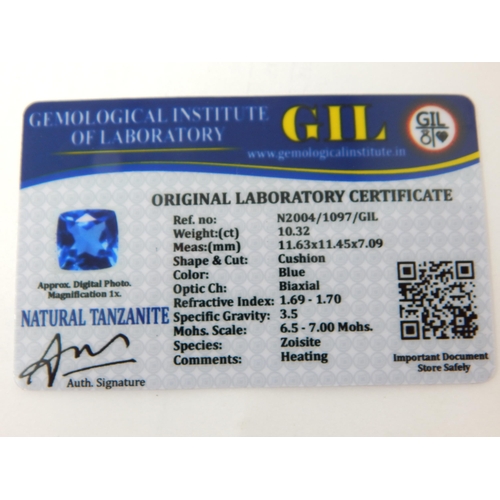 400 - A 10.32ct Cushion Cut Tanzanite with G.I.L Certificate of Authenticity.