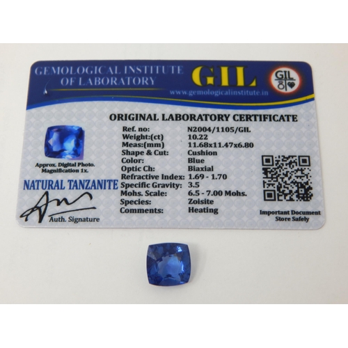 401 - A 10.22ct Cushion Cut Tanzanite with G.I.L Certificate of Authenticity.