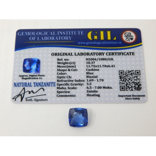 402 - A 10.37ct Cushion Cut Tanzanite with G.I.L Certificate of Authenticity.