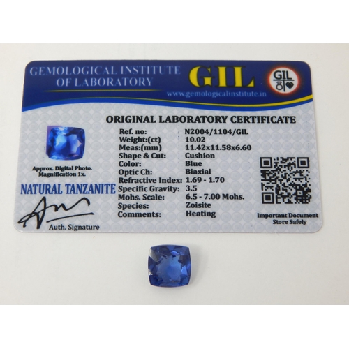 403 - A 10.02ct Cushion Cut Tanzanite with G.I.L Certificate of Authenticity.