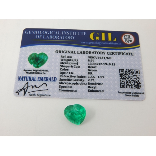 A 8.97ct Heart Shape Emerald with G.I.L Certificate of Authenticity.