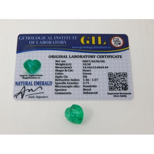 407 - A 10.30ct Heart Shape Emerald with G.I.L Certificate of Authenticity.