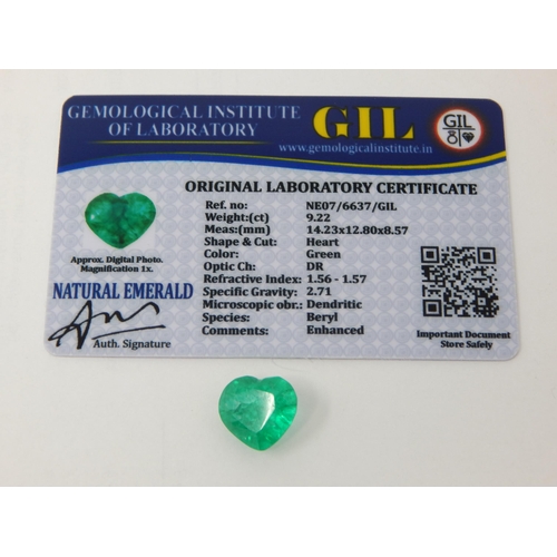 408 - A 9.22ct Heart Shape Emerald with G.I.L Certificate of Authenticity.