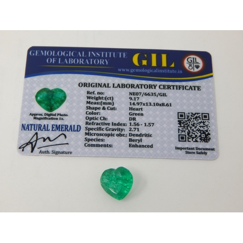 409 - A 9.17ct Heart Shape Emerald with G.I.L Certificate of Authenticity.