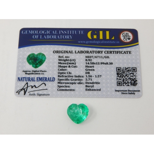 410 - A 8.92ct Heart Shape Emerald with G.I.L Certificate of Authenticity.