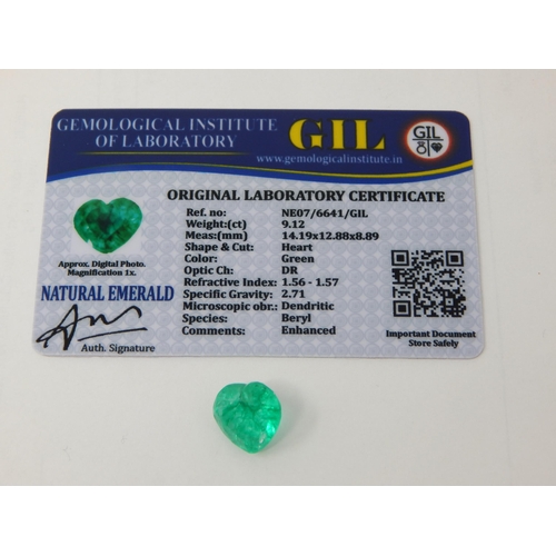 411 - A 9.12ct Heart Shape Emerald with G.I.L Certificate of Authenticity.