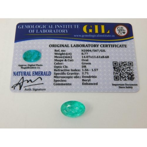 412 - A 8.77 Oval Cut Emerald with G.I.L Certificate of Authenticity.