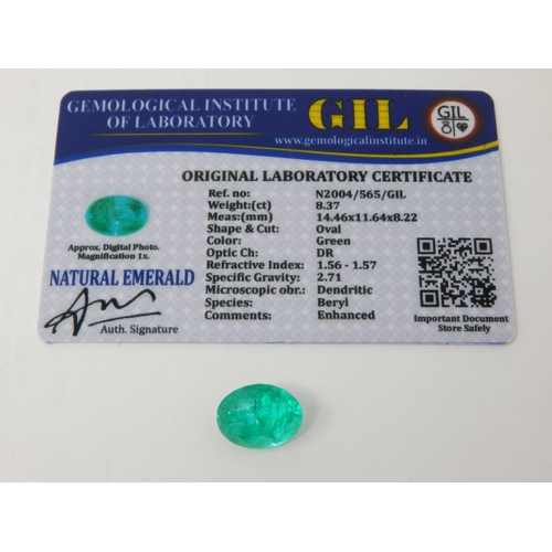 413 - A 8.37ct Oval Cut Emerald with G.I.L Certificate of Authenticity.