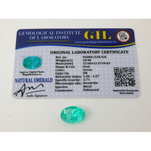 416 - A 10.96ct Oval Cut Emerald with G.I.L Certificate of Authenticity.