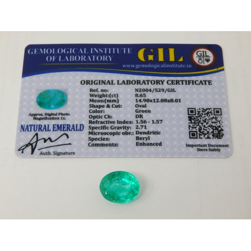 417 - A 8.65ct Oval Cut Emerald with G.I.L Certificate of Authenticity.