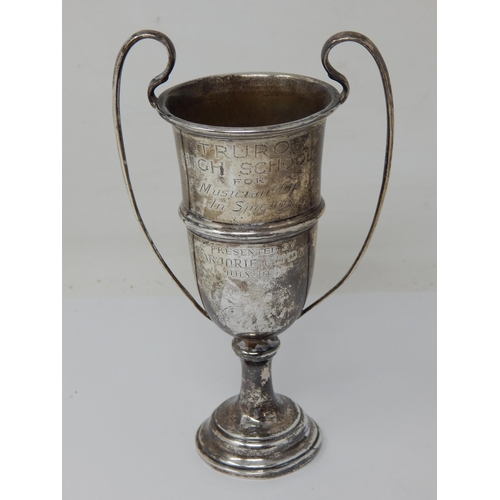 240 - Silver Twin Handled Trophy Cup: Hallmarked London 1928 by S.G: Height 16cm: Weight 101.5g