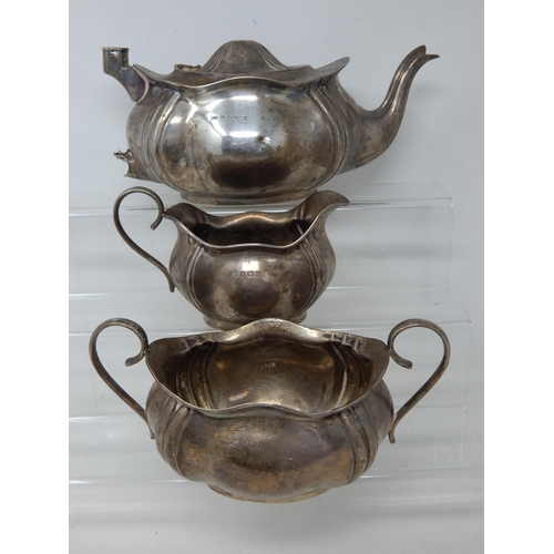Large Silver 3 Piece Tea Set Hallmarked Birmingham 1918 by Thomas Bradbury: The Teapot missing handle & finial: Weight 994g