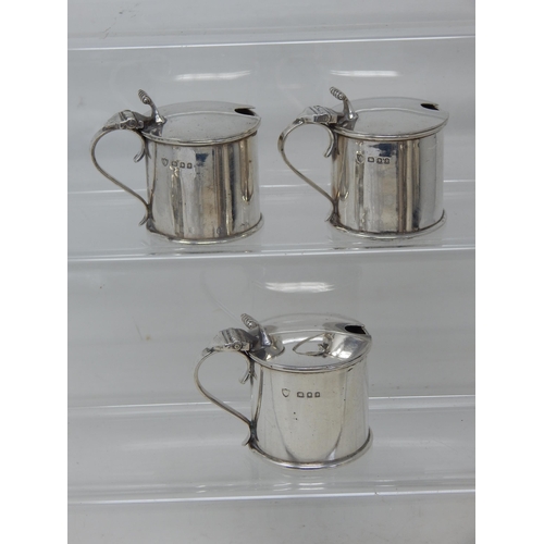 314 - Set of 3 Silver Drum Mustards Hallmarked London 1931 by JBC & S Ltd: No Liners: Weight 190g