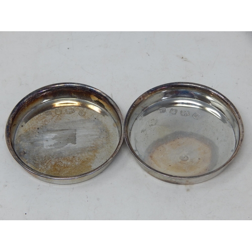 323 - Pair of Silver Coasters Hallmarked Sheffield 1973 by H.D: Measuring 6.5cm diameter: Weight 60g