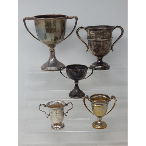 328 - Five Hallmarked Silver Trophy Cups: Various Dates & Makers: Weight 564g