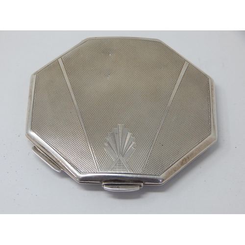 335 - Art Deco Silver Compact Hallmarked Birmingham 1936 by William Neale: Measures 8.4cm diameter: Weight... 