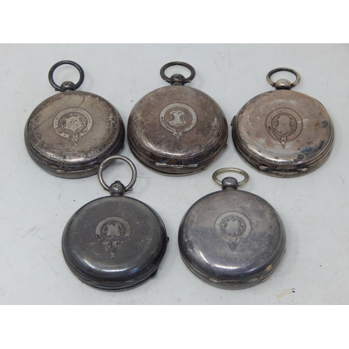 344 - 5 x Hallmarked Silver Gentleman's Pocket Watch Cases: Various Dates & Makers: Weight 286g