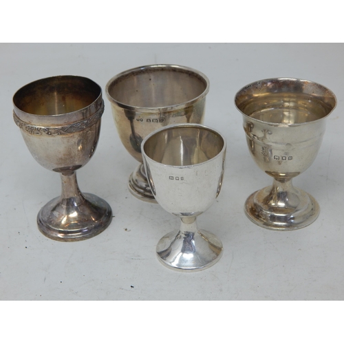 345 - 4 x Hallmarked Silver Egg Cups: Various Dates & Makers: Weight 124g