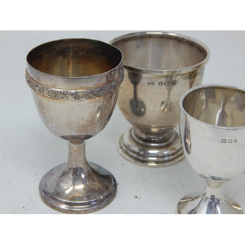 345 - 4 x Hallmarked Silver Egg Cups: Various Dates & Makers: Weight 124g