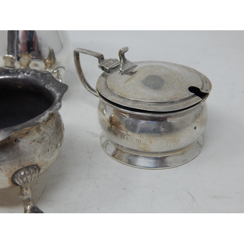 349 - Hallmarked Silver Cream Jug, Mustards. Salt Pot & Box: Various Dates & Makers: Weight 154g