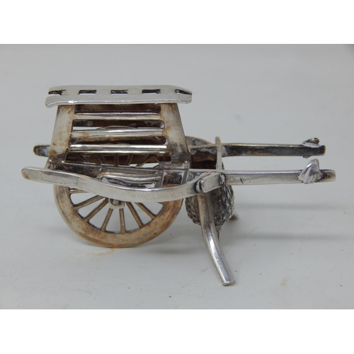 351 - C19th Chinese Hallmarked Silver Model of a Barrow with Moving Wheel by Cumwo: Measures 6cm wide