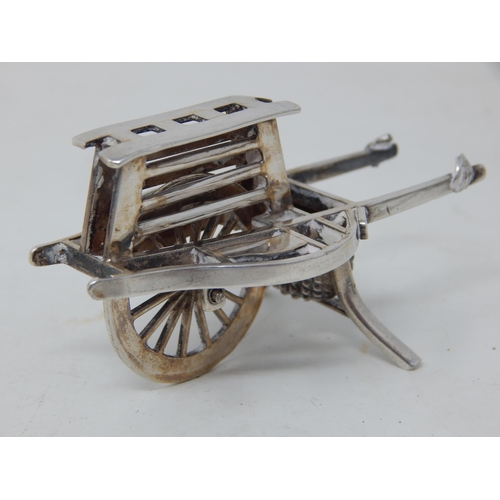 351 - C19th Chinese Hallmarked Silver Model of a Barrow with Moving Wheel by Cumwo: Measures 6cm wide