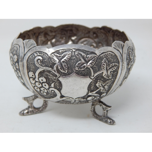 352 - Indian Silver Bowl with Shaped Rim on Dolphin Feet: Measures 7.5cm diameter: Weight 58g