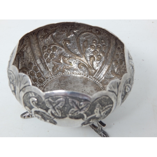 352 - Indian Silver Bowl with Shaped Rim on Dolphin Feet: Measures 7.5cm diameter: Weight 58g