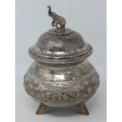 357 - Indian Silver Bowl, The Lid with Elephant Finial: Weight 312g