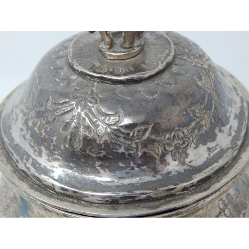 357 - Indian Silver Bowl, The Lid with Elephant Finial: Weight 312g