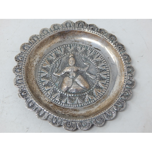 365 - Indian Silver Dish Depicting a Deity: Measuring 8.4cm diameter: Weight 28g