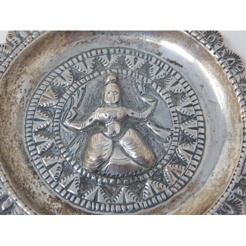 365 - Indian Silver Dish Depicting a Deity: Measuring 8.4cm diameter: Weight 28g