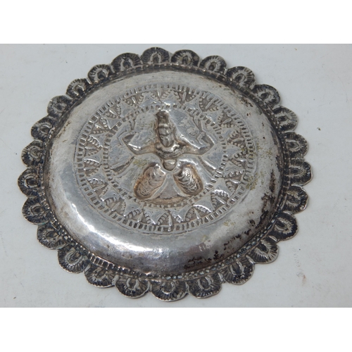 365 - Indian Silver Dish Depicting a Deity: Measuring 8.4cm diameter: Weight 28g