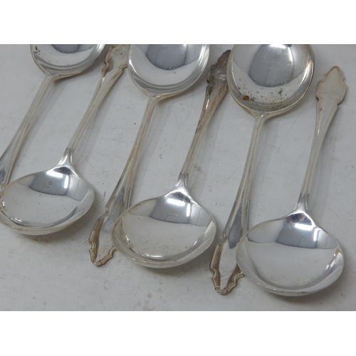 376 - 6 x Silver Soup Spoons Hallmarked Sheffield 1934 by Cooper Brothers: Length 17.5cm: Weight 314g