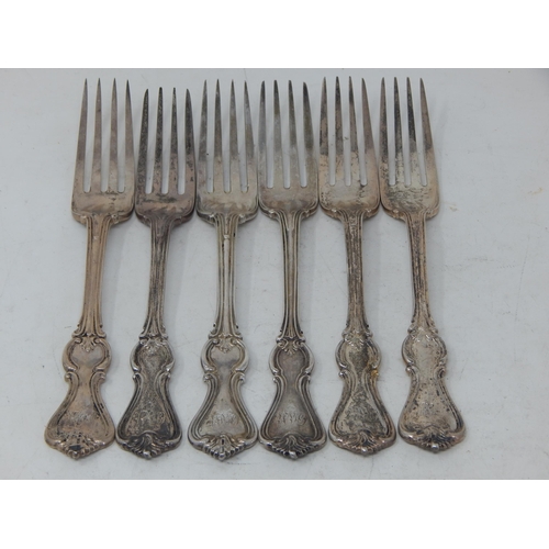 377 - 6 x Victorian Silver Matched Dessert Forks: Hallmarked London 1856/97: Length 18cm: Weight 382g