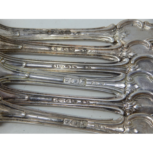 377 - 6 x Victorian Silver Matched Dessert Forks: Hallmarked London 1856/97: Length 18cm: Weight 382g