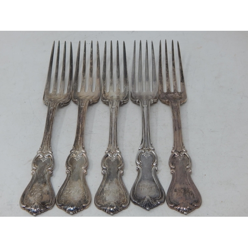 378 - 5 x Victorian Silver Matched Dinner Forks: Hallmarked London 1849/65: Length 21cm: Weight 506g