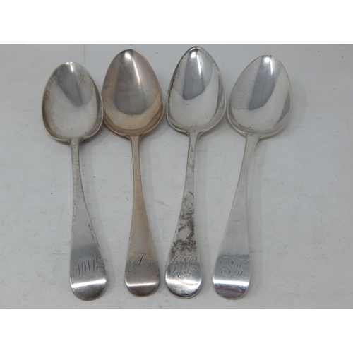 382 - 4 x Georgian Silver Serving Spoons: various Dates & Makers: Length 21cm: Weight 258g