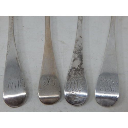 382 - 4 x Georgian Silver Serving Spoons: various Dates & Makers: Length 21cm: Weight 258g