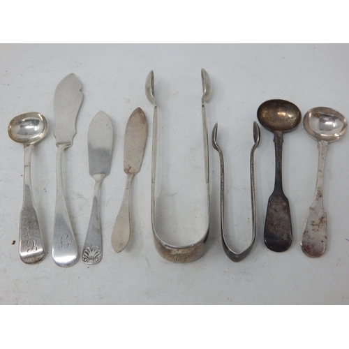 393 - Quantity of Hallmarked Silver to Include Butter Knives, Sugar Tongs & Spoons: Various Dates & Makers... 