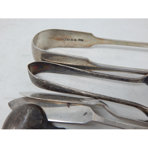 393 - Quantity of Hallmarked Silver to Include Butter Knives, Sugar Tongs & Spoons: Various Dates & Makers... 