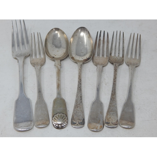 398 - Quantity of Hallmarked Silver Georgian & Later Spoons & Forks: Various Dates & Makers: Weight 310g