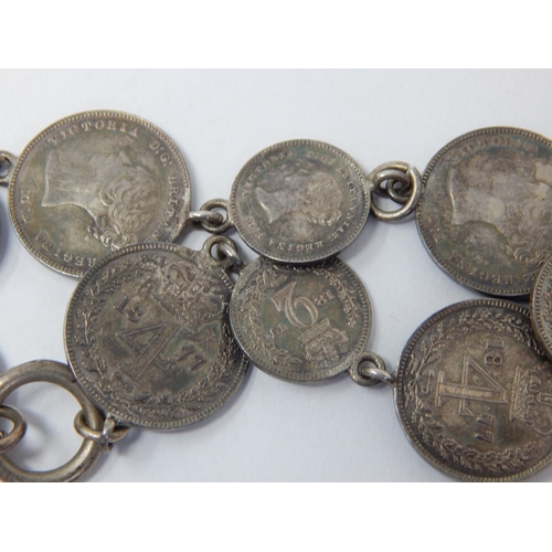 15 - Vintage Victorian Maundy Money bracelet comprising 4 x Maundy Fourpences and 5 x Maundy Twopences al... 